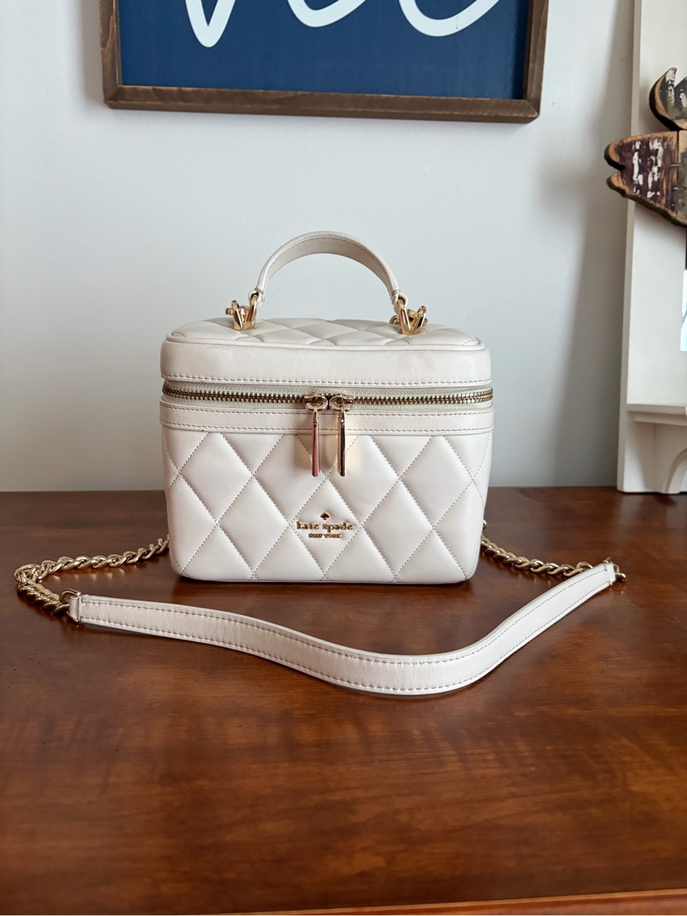 kate spade Quilted Cream Vanity Crossbody with Gold Hardware